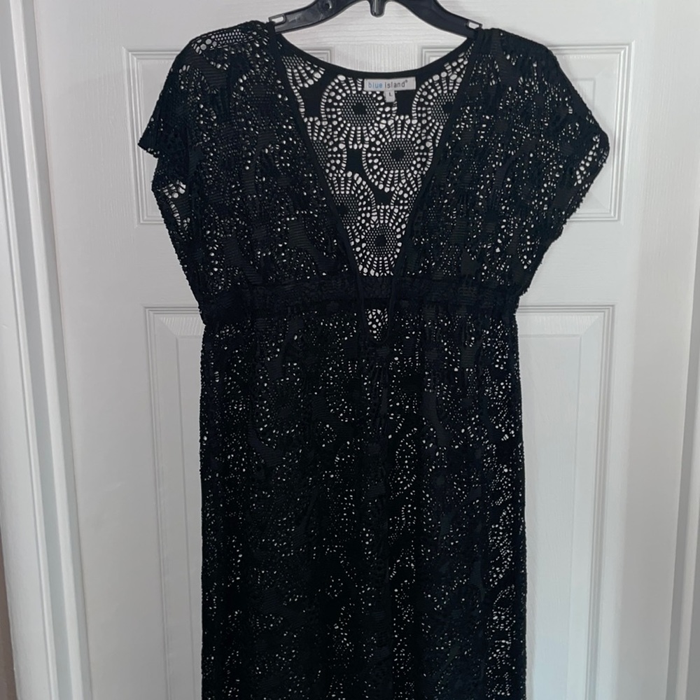Blue island - long, black, swim coverup